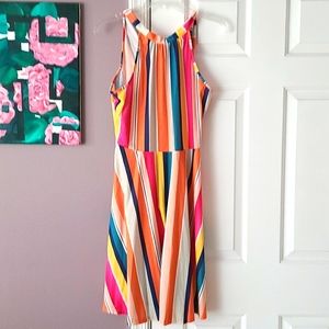 Colorful halter dress with tie neck